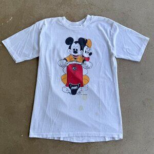 1980s MICKEY & MINNIE MOUSE MOPED SCOOTER WHITE SINGLE STITCH GRAPHIC TEE